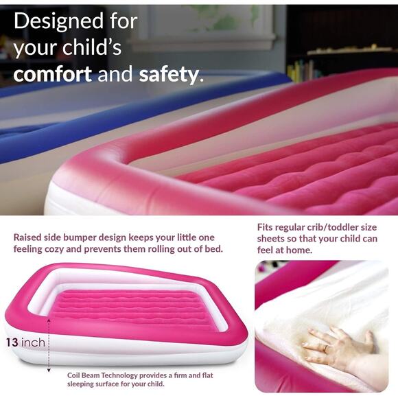 MSRP $86 Pink EnerPlex Kids Inflatable Portable Travel Bed with High Speed Pump - Picture 2 of 7